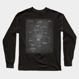 Boat Propeller Patent - Sailor Lake House Décor Art - Black Chalkboard Long Sleeve T-Shirt